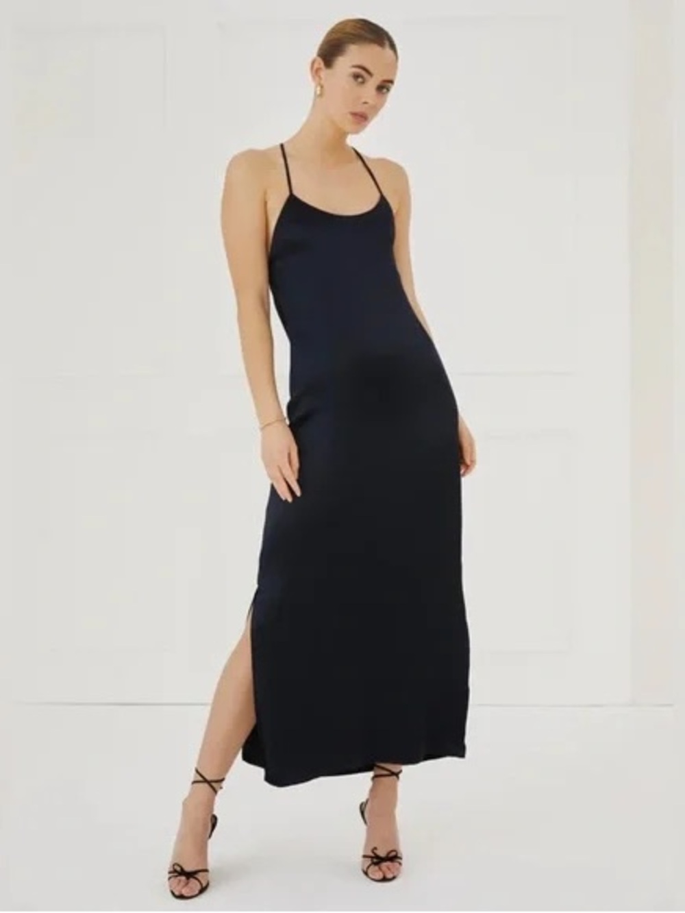 Something Navy Navy Black Slip Maxi Dress with Side Slit